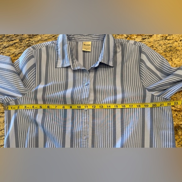 Elan Blue Button Down Shirt with Dress Collar and Tie Front - Picture 5 of 6